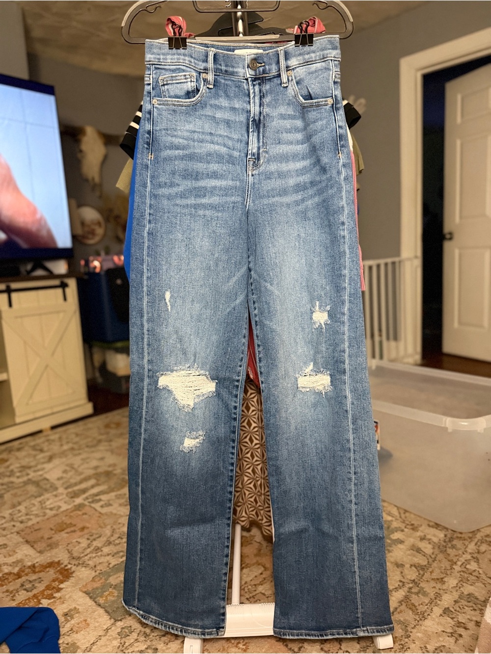 High-Rise Distressed Wide-Leg Jeans - Light Blue